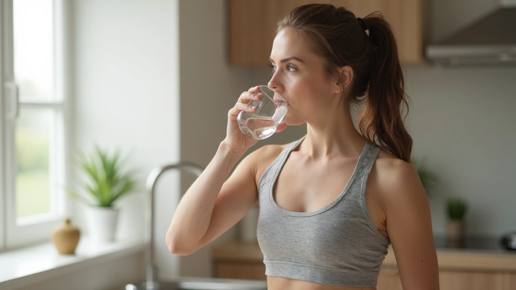 Verschiedene kleine Gegenstände, die Routinegewohnheiten symbolisieren: Wasser, Notizbuch, Sportklamotten