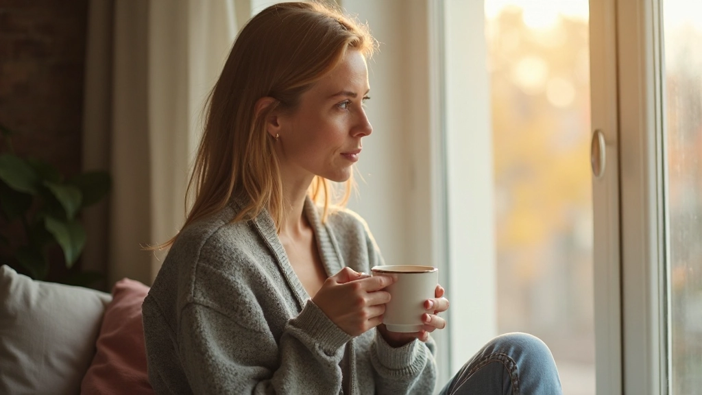 Frau trinkt Morgenkaffee und plant ihren Tag
